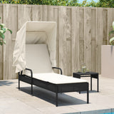 NNEVL Sun Lounger with Canopy and Table Black Poly Rattan