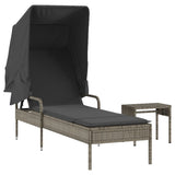 NNEVL Sun Lounger with Canopy and Table Grey Poly Rattan