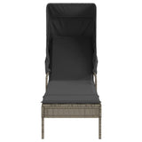 NNEVL Sun Lounger with Canopy and Table Grey Poly Rattan