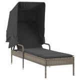 NNEVL Sun Lounger with Canopy and Table Grey Poly Rattan