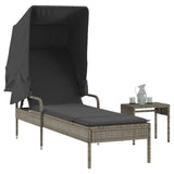 NNEVL Sun Lounger with Canopy and Table Grey Poly Rattan