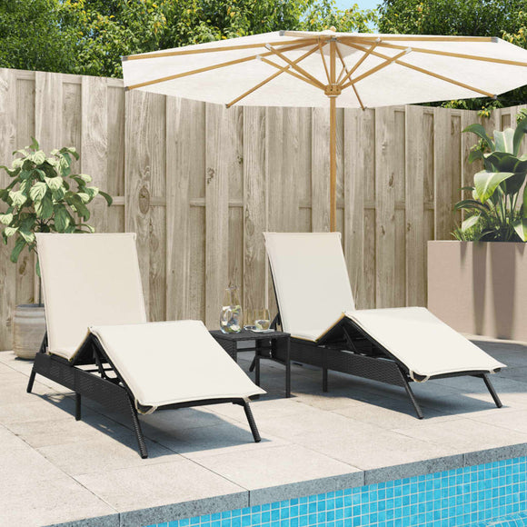 NNEVL Sun Loungers 2 pcs with Table Black Poly Rattan