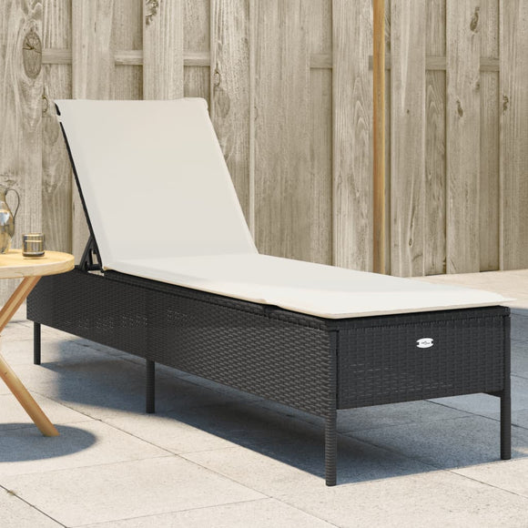 NNEVL Sun Lounger with Cushion Black Poly Rattan