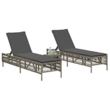 NNEVL Sun Loungers 2 pcs with Table Grey Poly Rattan