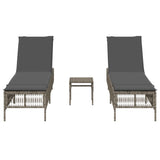 NNEVL Sun Loungers 2 pcs with Table Grey Poly Rattan