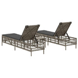 NNEVL Sun Loungers 2 pcs with Table Grey Poly Rattan