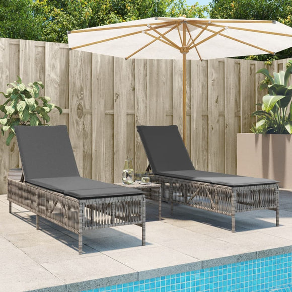 NNEVL Sun Loungers 2 pcs with Table Grey Poly Rattan