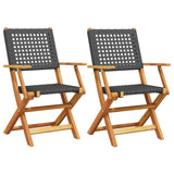 NNEVL Garden Chairs 2 pcs Black Solid Wood Acacia and Poly Rattan