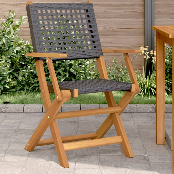 NNEVL Garden Chairs 2 pcs Black Solid Wood Acacia and Poly Rattan