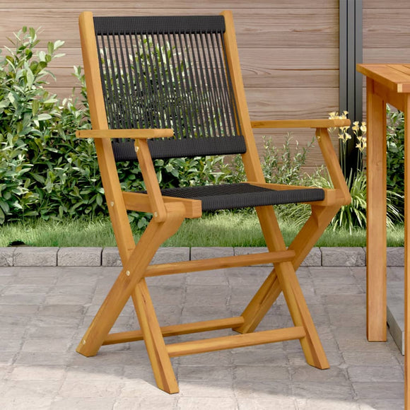 NNEVL Garden Chairs 2 pcs Black Solid Wood Acacia and Polypropylene