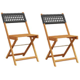 NNEVL Bistro Chairs 2 pcs Black Solid Wood Acacia and Poly Rattan