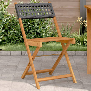 NNEVL Bistro Chairs 2 pcs Black Solid Wood Acacia and Poly Rattan