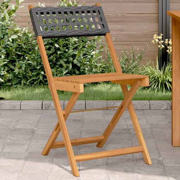 NNEVL Bistro Chairs 2 pcs Black Solid Wood Acacia and Poly Rattan