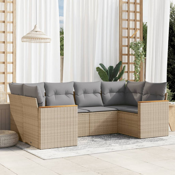 NNEVL 6 Piece Garden Sofa Set with Cushions Mix Beige Poly Rattan