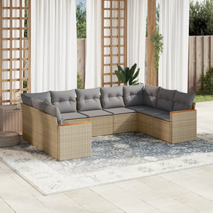 NNEVL 9 Piece Garden Sofa Set with Cushions Mix Beige Poly Rattan
