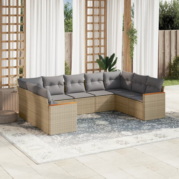 NNEVL 9 Piece Garden Sofa Set with Cushions Mix Beige Poly Rattan