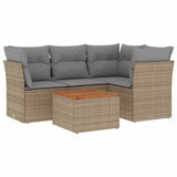 NNEVL 5 Piece Garden Sofa Set with Cushions Beige Poly Rattan