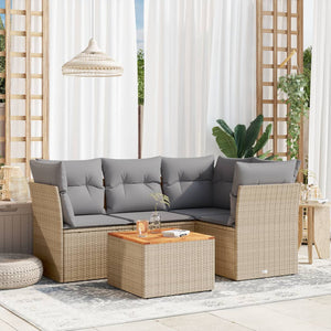 NNEVL 5 Piece Garden Sofa Set with Cushions Beige Poly Rattan