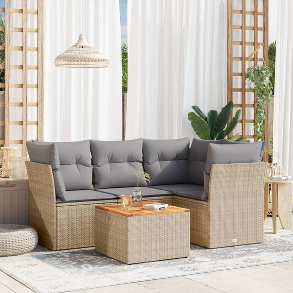 NNEVL 5 Piece Garden Sofa Set with Cushions Beige Poly Rattan