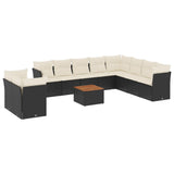 NNEVL 11 Piece Garden Sofa Set with Cushions Black Poly Rattan