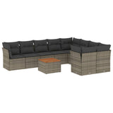 NNEVL 10 Piece Garden Sofa Set with Cushions Grey Poly Rattan