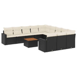 NNEVL 12 Piece Garden Sofa Set with Cushions Black Poly Rattan