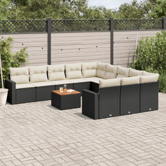 NNEVL 12 Piece Garden Sofa Set with Cushions Black Poly Rattan