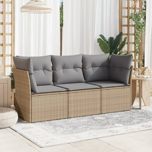 NNEVL 3 Piece Garden Sofa Set with Cushions Beige Poly Rattan
