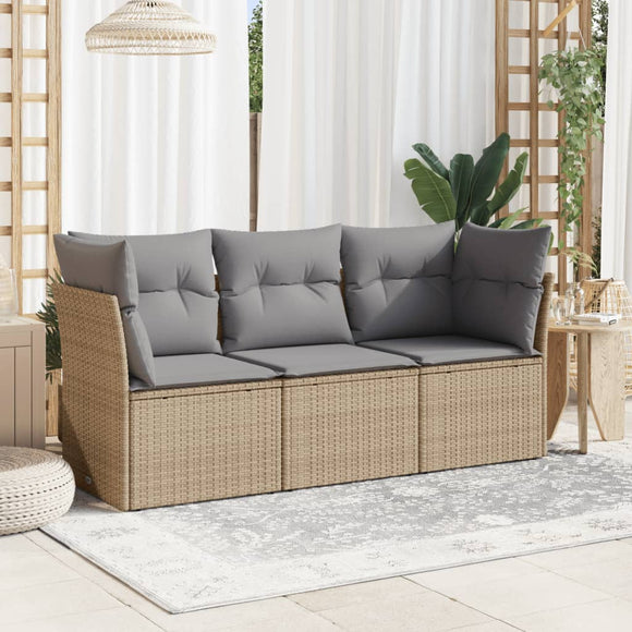 NNEVL 3 Piece Garden Sofa Set with Cushions Beige Poly Rattan