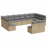 NNEVL 12 Piece Garden Sofa Set with Cushions Beige Poly Rattan
