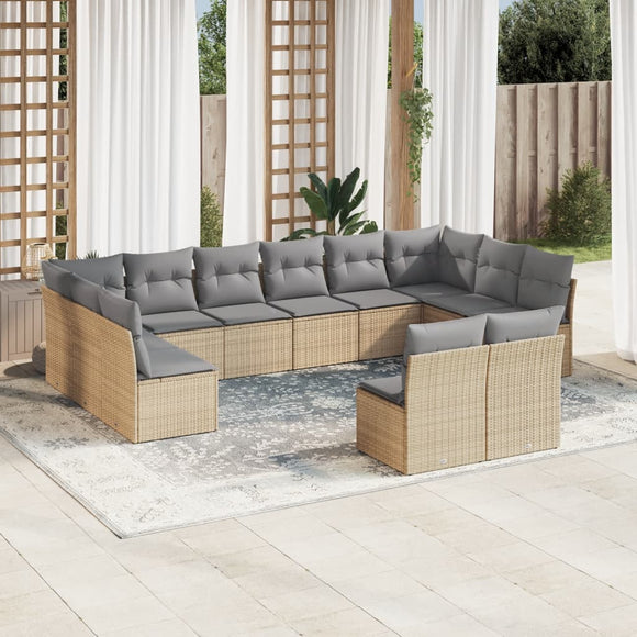 NNEVL 12 Piece Garden Sofa Set with Cushions Beige Poly Rattan