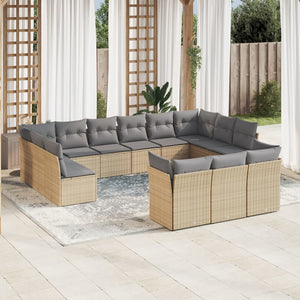 NNEVL 13 Piece Garden Sofa Set with Cushions Beige Poly Rattan