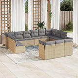NNEVL 13 Piece Garden Sofa Set with Cushions Beige Poly Rattan