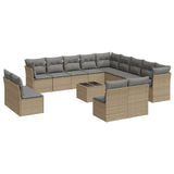 NNEVL 14 Piece Garden Sofa Set with Cushions Beige Poly Rattan