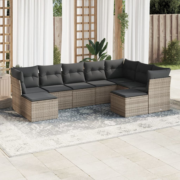 NNEVL 9 Piece Garden Sofa Set with Cushions Grey Poly Rattan
