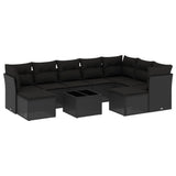 NNEVL 10 Piece Garden Sofa Set with Cushions Black Poly Rattan