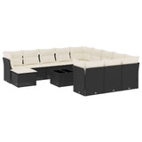 NNEVL 13 Piece Garden Sofa Set with Cushions Black Poly Rattan