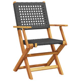 NNEVL Folding Garden Chairs 4 pcs Black Poly Rattan and Solid Wood