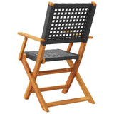 NNEVL Folding Garden Chairs 4 pcs Black Poly Rattan and Solid Wood