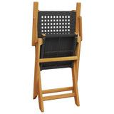 NNEVL Folding Garden Chairs 4 pcs Black Poly Rattan and Solid Wood