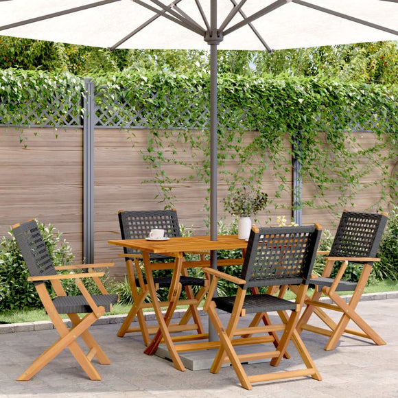 NNEVL Folding Garden Chairs 4 pcs Black Poly Rattan and Solid Wood