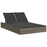 NNEVL Double Sun Lounger with Cushions Grey Poly Rattan