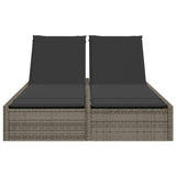 NNEVL Double Sun Lounger with Cushions Grey Poly Rattan