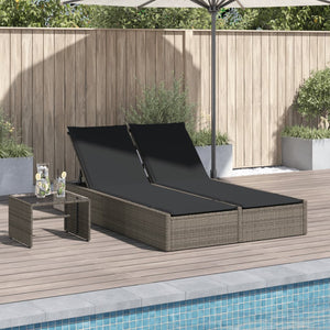 NNEVL Double Sun Lounger with Cushions Grey Poly Rattan