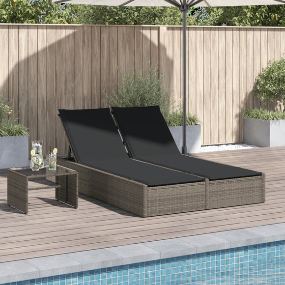 NNEVL Double Sun Lounger with Cushions Grey Poly Rattan