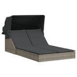 NNEVL Double Sun Lounger with Canopy and Cushions Grey Poly Rattan