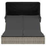 NNEVL Double Sun Lounger with Canopy and Cushions Grey Poly Rattan