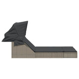 NNEVL Double Sun Lounger with Canopy and Cushions Grey Poly Rattan