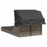 NNEVL Double Sun Lounger with Canopy and Cushions Grey Poly Rattan