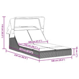 NNEVL Double Sun Lounger with Canopy and Cushions Grey Poly Rattan
